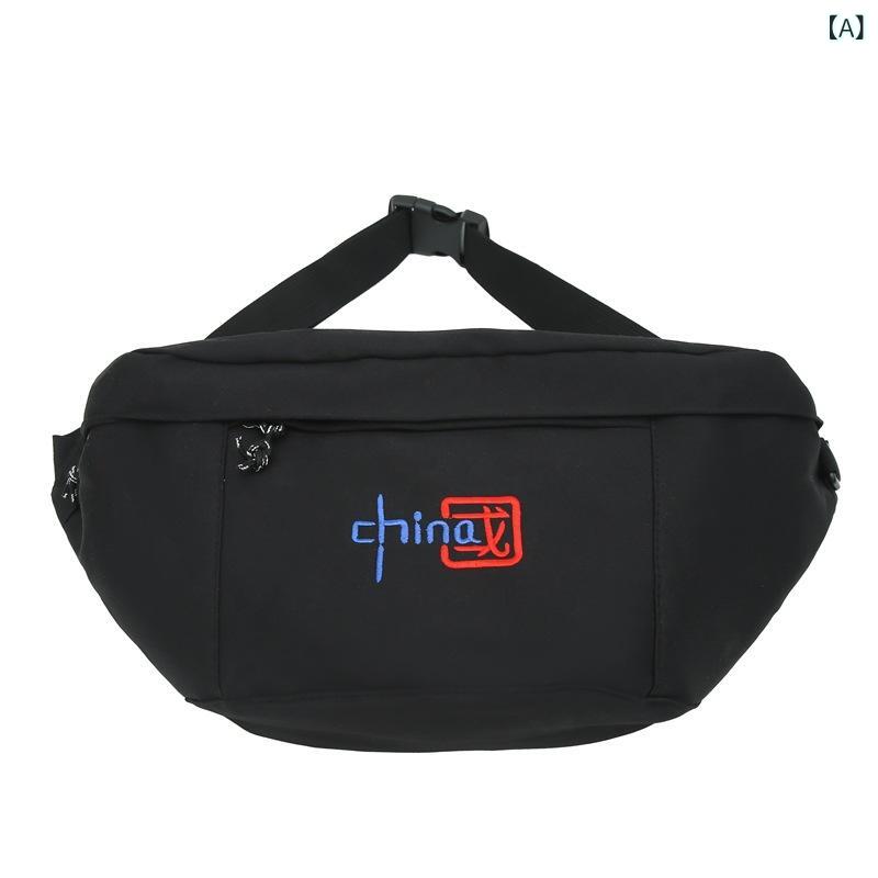 ボディバッグ 男性用 キャンバス 刺繡 ストリート 大容量 ショルダーバッグ スポーツ ウエストバッグ ..
