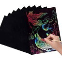 LIANHATA スクラッチアート 10枚入 スクラッチ極細ペン付き 16kサイズ スクラッチペーパー レインボー絵 夜景 花火 観覧車 花畑 彫刻アート DIY 削るだけで美しいアート 部屋飾り (スクラッチペ