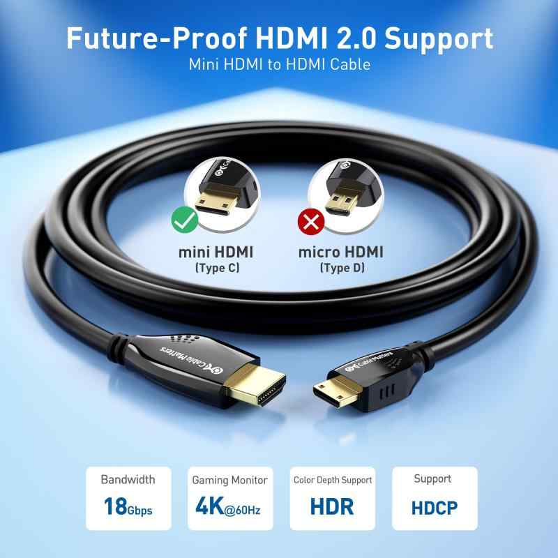 Cable Matters 4K Mini HDMIケーブル - 3m、MiniHDMI - HDMI変換ケーブル、4K解像度 / HDCP 3Dとに対応