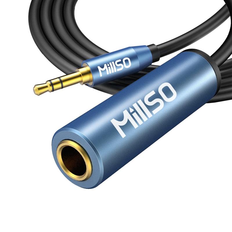 6.3mm標準ジャック 2m MillSO ヘッドフォン 変換プラグ 延長コード 6.35mm(メス)→ステレオミニプラグ(オス) オーディオ変換ケーブル ステレオ標準プラグ ヘッドホン 変換 ステレオ変換 金メッキ
