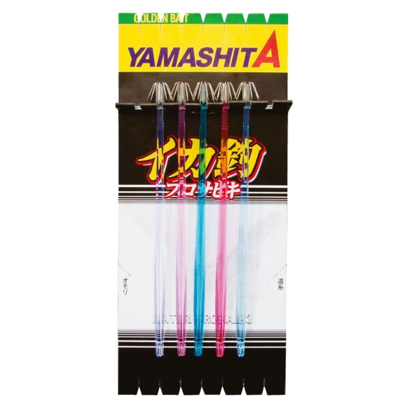 ヤマシタ(YAMASHITA) イカ釣プロサビキ P5 11-1 7本枝:3号 10cm幹:5号 120cm間全長:9.6mヤリイカの定番乗りカラーK、Pを仕掛の上方、下方に配色し、落とし込みでも誘い上げでも対応できる配色。三面体の輝きがイカを魅了する「ピッカピカ針5 11-1」を使ったイカサビキ