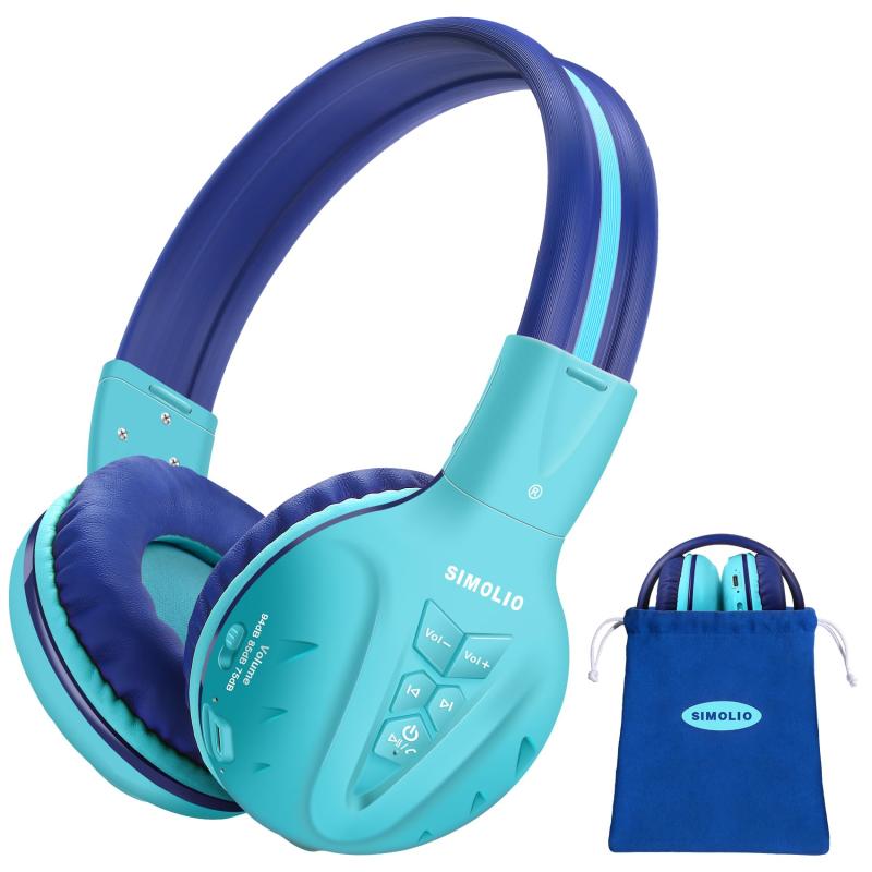 SIMOLIO 子供用 Bluetoothヘッドフォン 聴覚保護 ボリューム制限付き 耐久性 調節可能 キッズワイヤレスBluetoothヘッドホン 有線ヘッドホン 取り外し可能なケーブル付き 学校/車/飛行機 ポータブ