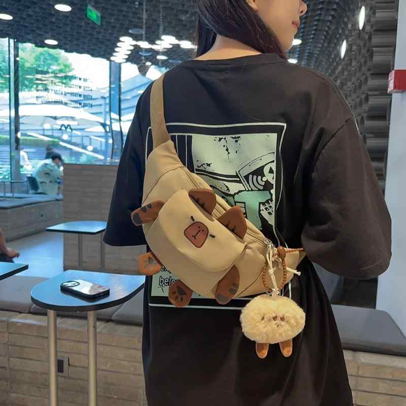 ウエストバッグ レディース かわいい カピバラ スマホポーチ オックスフォード 旅行 散歩 ポシェット ブラック ホワイト ベージュ