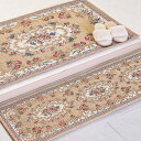 萩原 玄関マット 室内 ベージュ 約34×120cm 「ザイン」 ゴブラン織 アクセントマット 絨毯柄 クラシカル エレガント 洋風(3)