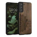 kwmobile スマホケース Samsung Galaxy S21対応 ケース - 携帯ケース TPUバンパー ナチュラル 木製 ライジングサンデザイン