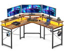 ODK ゲーミングデスク コンセント付き パソコンデスク 机 幅129 収納 desk 仕事用 l字デスク 在宅勤務 組立簡単 ビンテージ