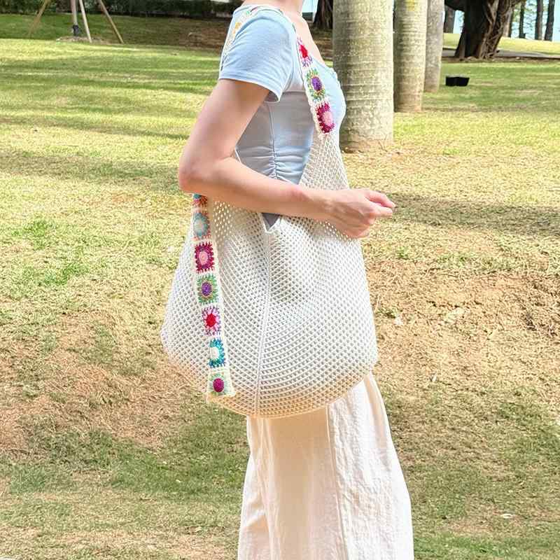 トートバッグ レディース 手編み 透かし編み ニット 大容量 ショルダーバッグ カジュアル 普段使い 手提げ 肩掛け 斜めがけ ポリエステル 春夏