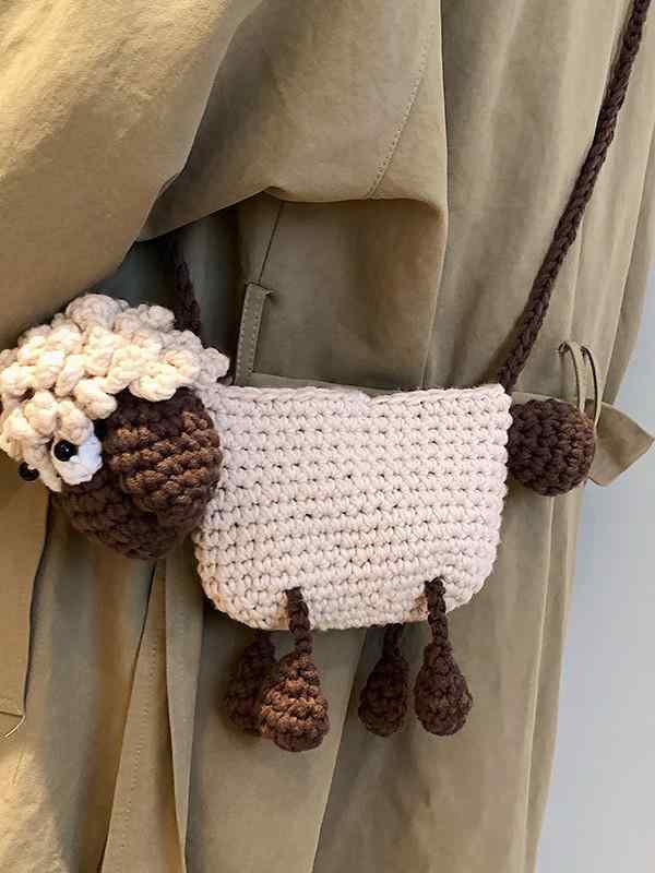 バッグ レディース ショルダーバッグ ニット かぎ針編み かわいい 小さめ スマホ 鞄 カジュアル ストリート カーキ(4)