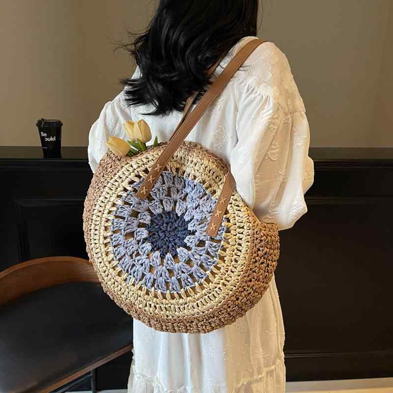 カゴバッグ レディース 春夏 大容量 草編み 撞色 ビーチバッグ ショルダーバッグ カジュアル 肩掛け 鞄 ブルー カーキ グリーン ブラウン(4)