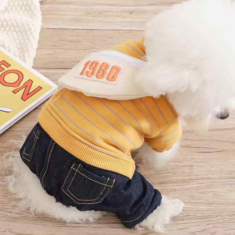 犬 服 斜めがけバッグ ストライプ 裏起毛 綿 秋冬 防寒 暖かい 厚手 テディ ペット 部屋着 ホームウェ..