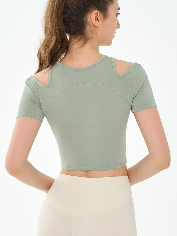 ヨガウェア レディース トップス 肩出し 半袖 Tシャツ スポーツウェア トレーニングウェア 通気性 モダ..