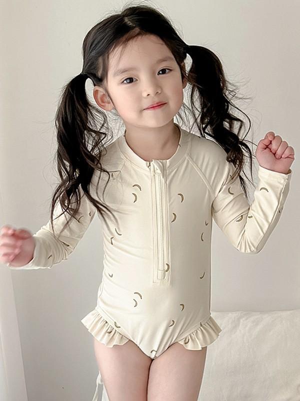 水着 子供 女の子 ベビー 女児 ワンピース 長袖 日焼け止め 速乾 かわいい おしゃれ スイムウェア 香蕉 桜桃 花柄 ポリエステル