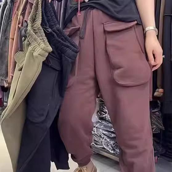 樂天商城 - パンツ レディース 大きいサイズ 高腰 裏起毛 ポケット付き ゆったり ハーレムパンツ 秋冬 文芸風 ワインレッド ブラック キャメル L XL 2XL 3XL 4XL 快適 普段使い
