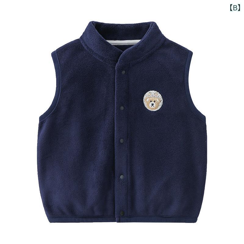 clearstoreの子供服 ベスト ベビー服 男女兼用 フリース 厚手 秋冬 防寒 チョッキ あったか 幼児 80 90 100 110 120cm 部屋着 普段使い かわいい 橙色 紺色 青色 ピンク系 杏色｜アングル3