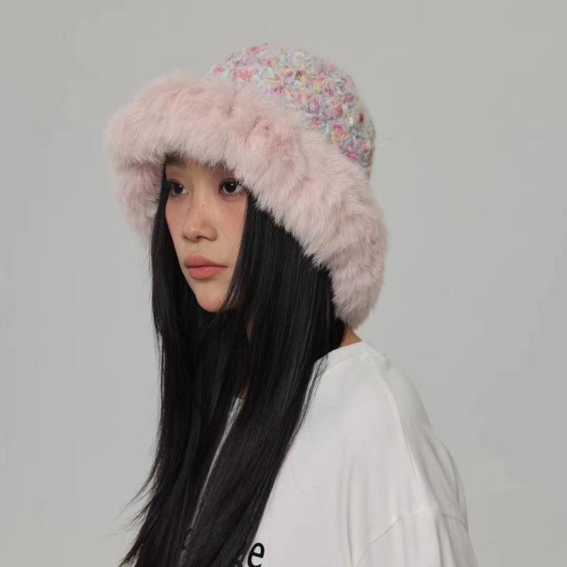 ニット帽 レディース 秋冬 韓国 混色 ふわふわ 暖か イヤーマフ付き バケットハット 帽子 かわいい カジュアル2