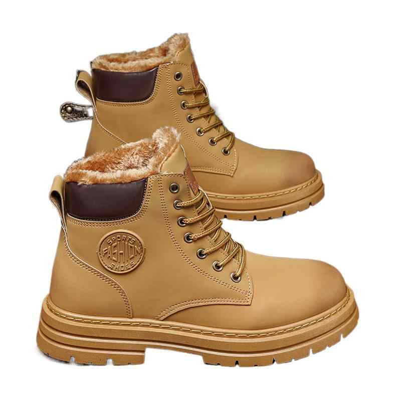 ブーツ 男性用 防寒 裏起毛 ワークブーツ スノーブーツ レースアップ ハイカット 厚底 防水 滑り止め カジュアル 普段使い カーキ色 黒色