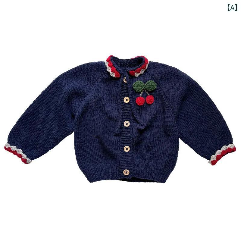 子供服 ニット カーディガン 薄手 春秋 男女兼用 A類 羊毛 長袖 かわいい 刺繡 トップス 羽織り 通園 通学 80 90 100 110 120 130 紺色 ネイビー clearstore2024-10185167 clearstore サンプル画像2