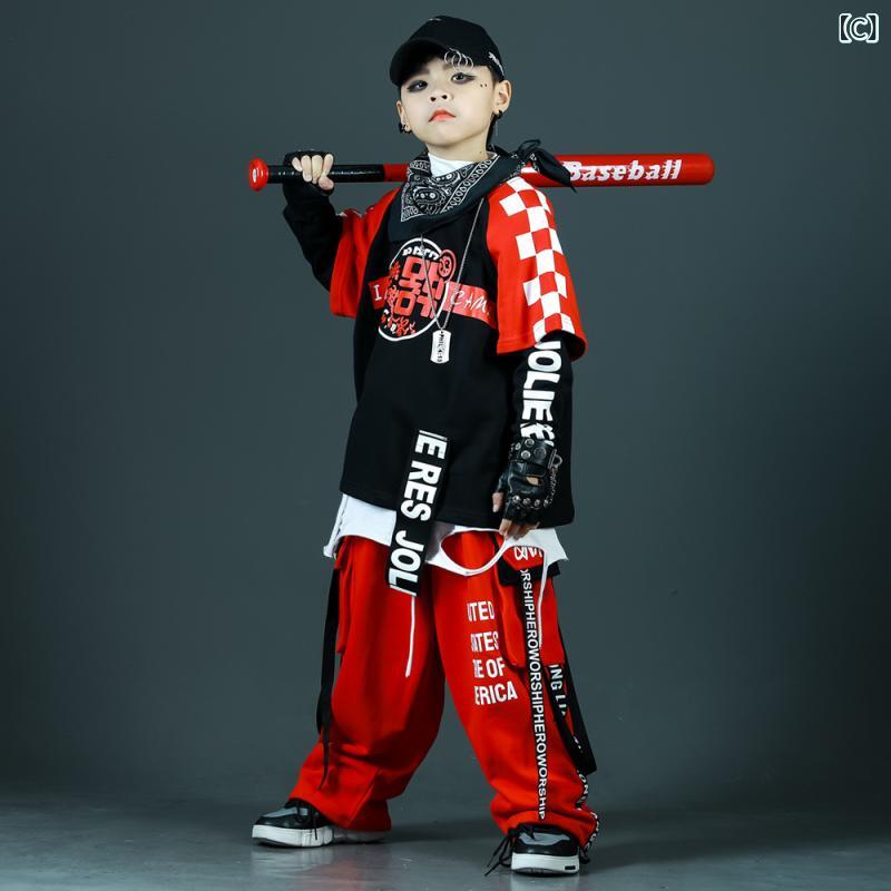 子供服 男の子 ダンス衣装 ヒップホップ ストリート 上下セット 練習着 演出服 春秋 格子柄 ズボン 綿 110cm 120cm 130cm 140cm 150cm 160cm 170cm