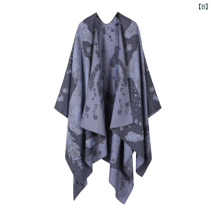 ショール ストール 春秋 男女兼用 レトロ 幾何学模様 ニット 大判 厚手 保温 防寒 ブラック ネイビー カーキ レッド2