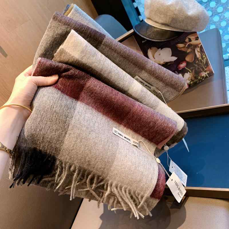 マフラー レディース メンズ ウール100% 配色 格子柄 ストール ショール 襟巻き ネックウォーマー 秋冬 防寒 あったか 暖かい カラバリ豊富 グレー ブルー イエロー 赤 180cm×32cm