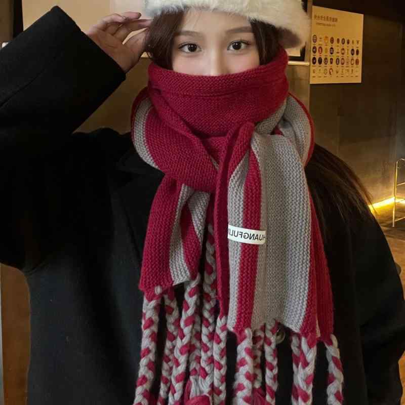 マフラー レディース 韓国風 レッド 秋冬 厚手 防寒 ストール 学生 クリスマス ギ...