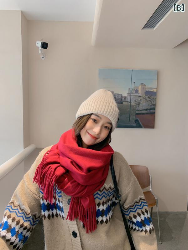 マフラー レディース 秋冬 カシミヤタッチ ショール ストール 大判 無地 厚手 暖かい ひざ掛け 肩掛け ブランケット 防寒 冷房対策 ベージュ系 ブラック グレー レッド グリーン パープル