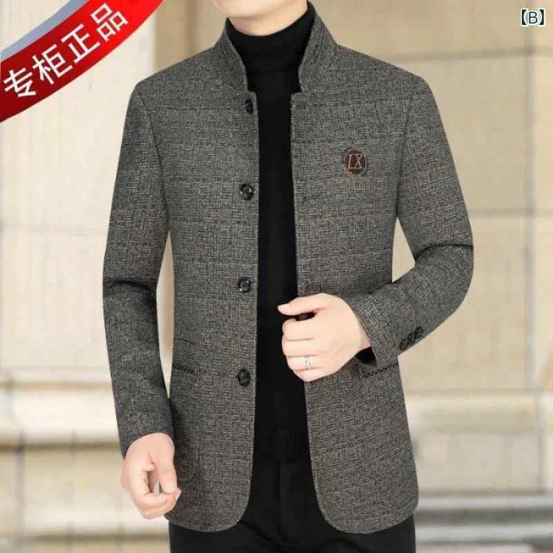 コート メンズ 男性用 ウール アウター 中高年 シニア ビジネス カジュアル 裏起毛 紳士服 上着 厚手 防寒 ブルー コーヒー色 clearstore2024-10189233 clearstore サンプル画像2