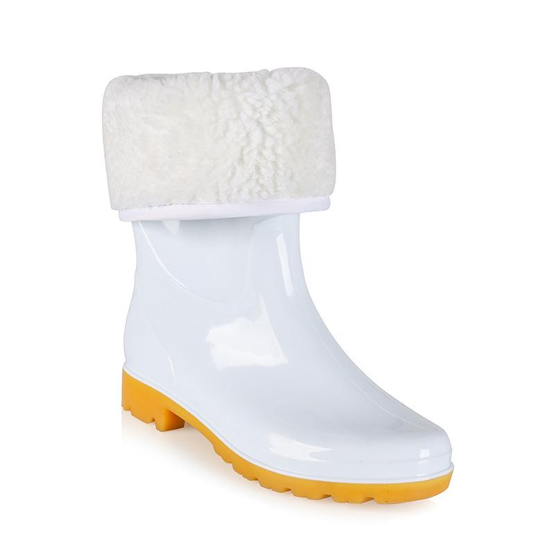 レインブーツ 男女兼用 防寒 防水 滑り止め 厨房用 食品衛生長靴 加绒 ボア付き 白