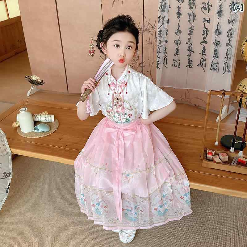ワンピース キッズ 子供 チャイナドレス 唐装 半袖 中国風 花柄 かわいい 超仙 襦裙 ピンク系 ガーリー 公園 普段使い