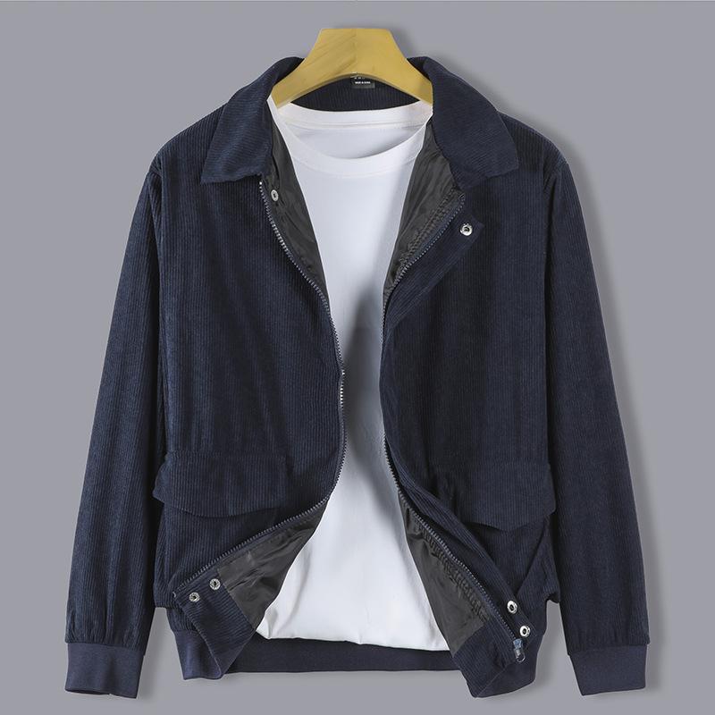 ジャケット 男性用 コーデュロイ 襟付き ブルゾン 韓国風 ゆったり カジュアル トップス アウター 春秋物 普段使い 部屋着 長袖 紺色 ..