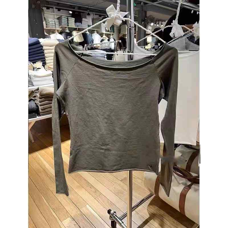 Tシャツ レディース カットソー BM風 長袖 トップス 薄手 綿 高腰 ショート丈 へそ出し タイト 無地 シンプル かわいい カジュアル 普段使い デート 春秋
