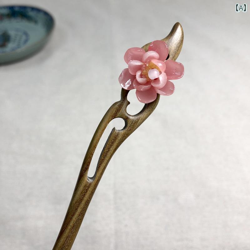 かんざし レディース ヘアアクセサリー 古風 黒檀 緑檀 赤檀 玉花 花柄 上品 エレ...