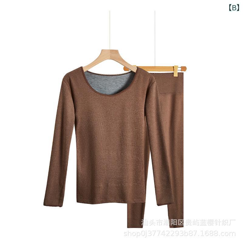 clearstoreのインナー レディース 女性用 保温インナー 上下セット 発熱 接触冷感 伸縮性 無縫製 秋 冬 グレー キャメル2｜アングル2