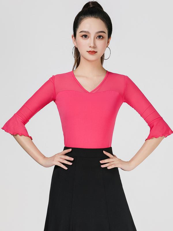 ダンス トップス レディース 社交ダンス レッスン着 練習着 ワルツ モダン ウェア 水晶綿 伸縮性 吸湿性 深ピンク 孔雀色 ブラック M L XL XXL 3XL 4XL