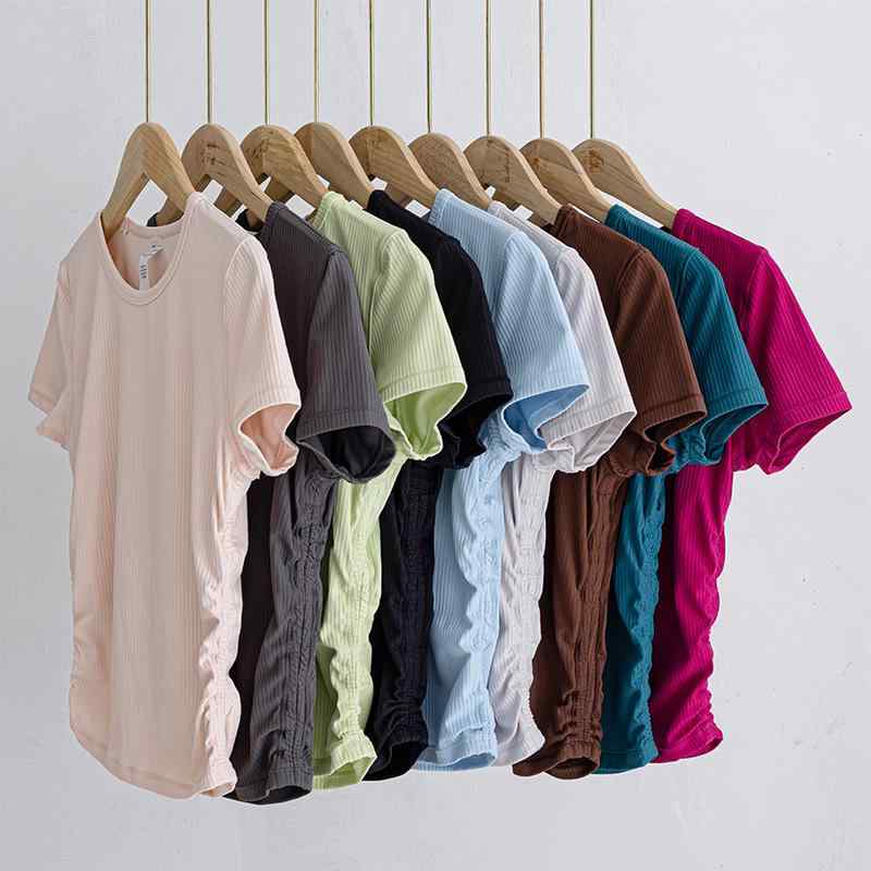 Tシャツ レディース 高弾性 スリムフィット 速乾 ヨガ トップス スポーツウェア ストレッチ ウエストシェイプ 栗色 薄荷色 ピンク系 活性炭色 碧石色 宁静色 石墨色 野莓色 蒸汽色