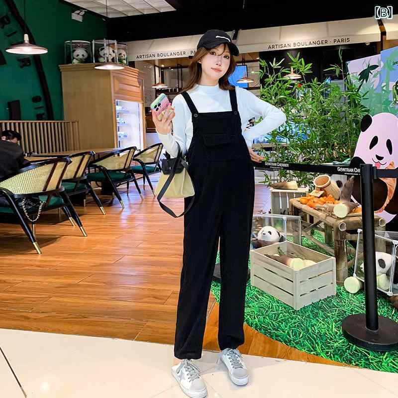 マタニティ サロペット セットアップ 春秋 コーデュロイ 妊婦 パンツ ニット ゆっ...