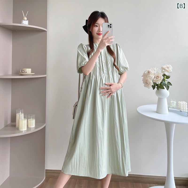 ワンピース レディース マタニティウェア 夏服 授乳服 半袖 Aライン ミモレ丈 ゆっ...