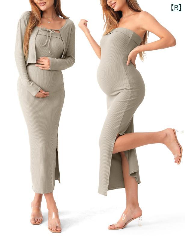 マタニティワンピース セットアップ レディース 長袖カーディガン ニット 授乳服 ...