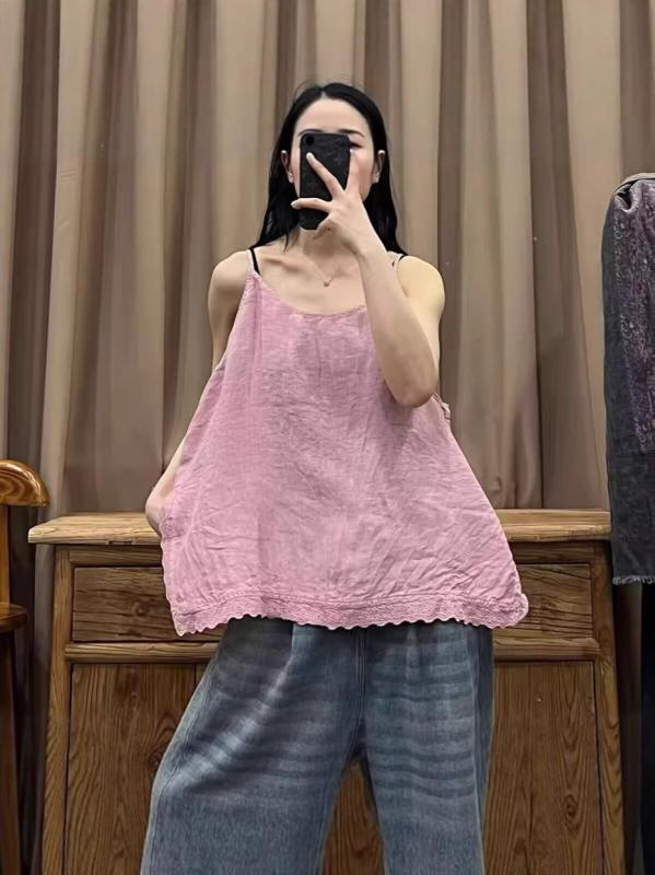 樂天商城 - キャミソール レディース 麻 リネン 花柄レース ノースリーブ トップス チュニック ゆったりサイズ 文芸風 レトロ おしゃれ 薄手 春夏2