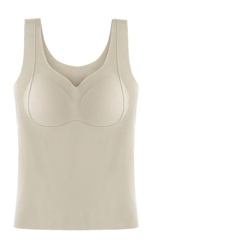 ベスト レディース 秋冬 あったかインナー Vネック ブラトップ カップ付き 裏起毛 ポリエステル 無地 M L XL 2XL 3XL 4XL アンゴラレッド ブラック チョコレートブラウン グレー シャンパン