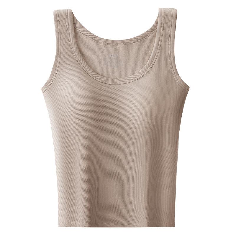 ベスト レディース 女性用 あったかインナー 裏起毛 接触温感 カップ付き 肌着 トップス 部屋着 防寒 無地 秋冬 シャンパン ホワイト ..