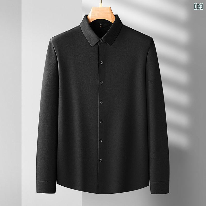 シャツ 男性用 秋冬 長袖 裏起毛 大きいサイズ 3L 4L 5L 6L 7L ゆったり 普段使い 運動着 部屋着 ポリエステル 混紡 無地 襟付き 前開き 緑 黒 赤