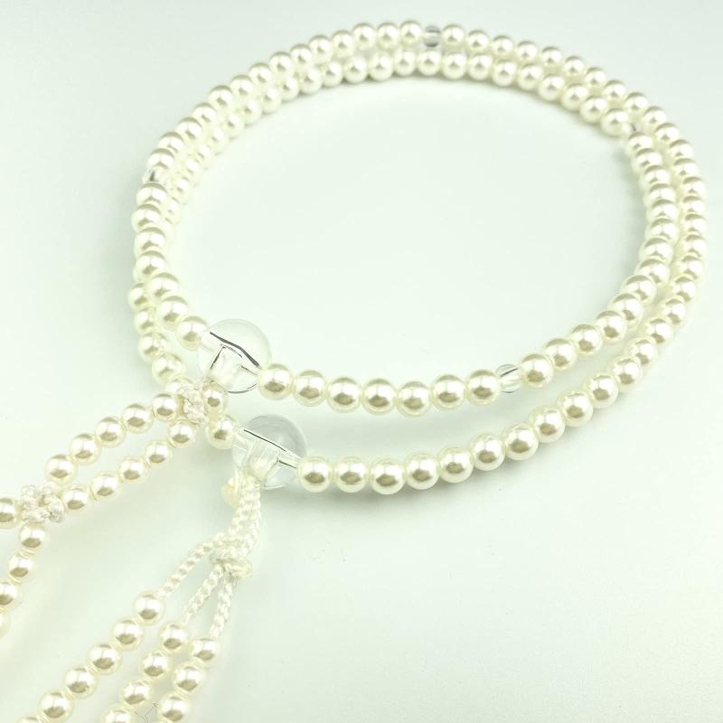 妙蓮花 創価学会用数珠 念珠 SGI数珠 女性男性通用 Mサイズ PCパール アクリル製水晶仕立 白色手毬房 clearstore2024-10312932 clearstore サンプル画像2