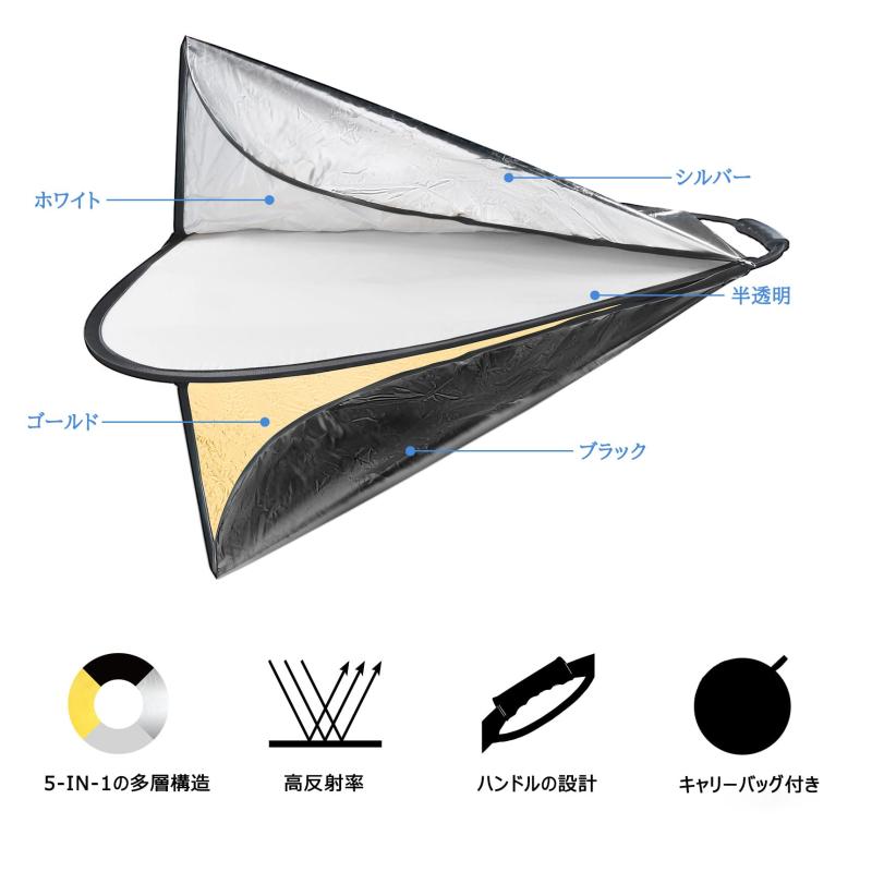 Selens 5-IN-1 撮影用 三角レフ板 80cm ハンドル付き スタジオレフ板 折りたたみ可...