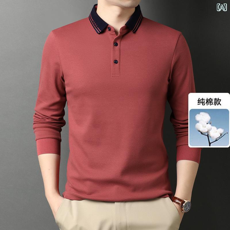 ポロシャツ 男性用 長袖Tシャツ ミドルエイジ シニア 向け コットン トップス カットソー 無地 幾何学模様 普段使い 部屋着 clearstore2024-10314527 clearstore サンプル画像2