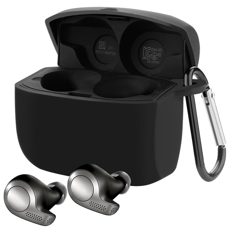 Geekria シリコン カバー 互換性 カバー Jabra Elite Active 65t 対応 True Wireless Earbuds 充電ケース充電ケースカバー 外装カバー キーホルダーフック付き、充電ポートアクセス可能 (Black)