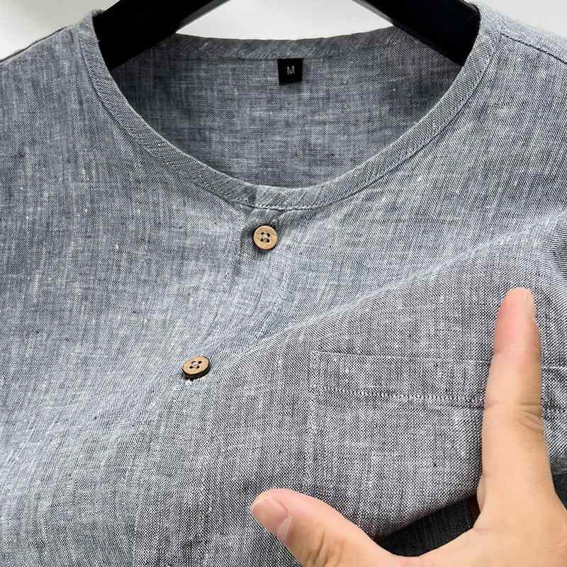 乐天商城 - シャツ メンズ 男性用 麻 リネン シャツ 中国風 トップス 通気性 吸湿速乾 薄手 半袖 立襟 ポケット付き カジュアル