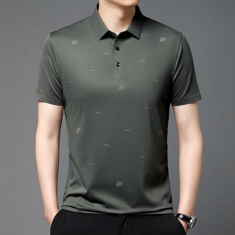 乐天商城 - Tシャツ 男性用 桑蚕丝 シルク混紡 ポロシャツ 半袖 プリント 薄手 接触冷感 涼しい 通気性 宽松 おしゃれ 普段使い 父の日 プレゼント グレー系 グリーン系
