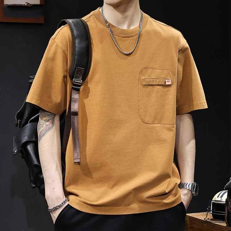 乐天商城 - Tシャツ 男性用 美式 レトロ 半袖 トップス 亜麻混 ゆったり 丹砂オレンジ ブラック カジュアル 普段使い