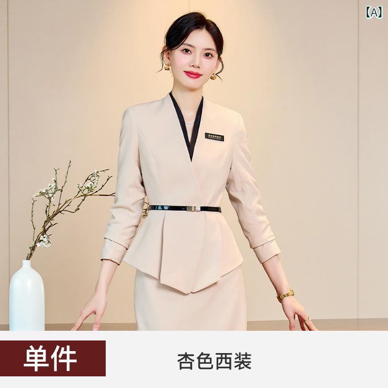 clearstoreのスーツ レディース 春秋 ビジネス 通勤 フォーマル 美容院 ホテル 受付 制服 オフィス 雪尼ール 長袖 スカート｜アングル2